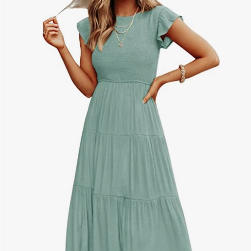 Chic Teal Flutter Sleeve Midi Dress